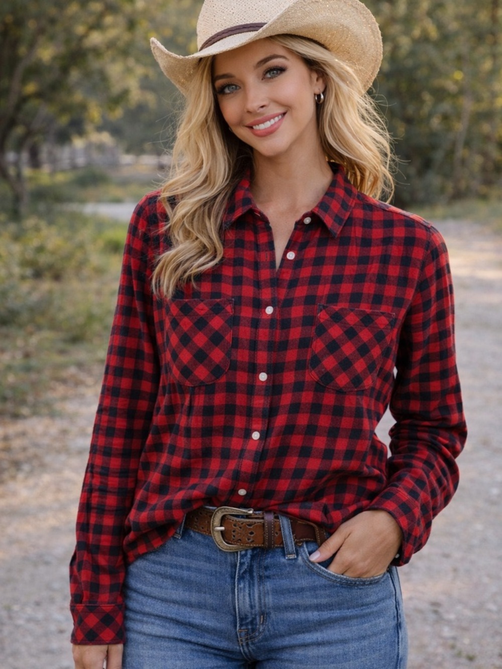 croft & barrow Red and Black Plaid Button-Down Shirt